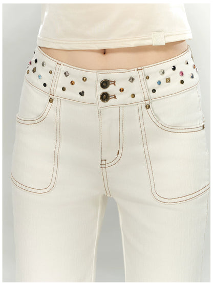 Studded Belt Cropped Denim Pants