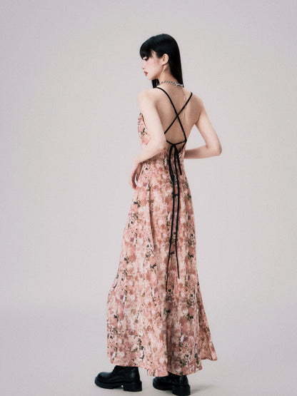 Pink Floral Backless Dress