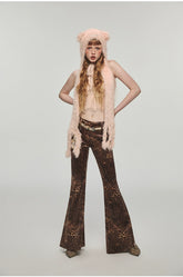 Plaid & Leopard Slim-Fit Flared Pants - CHINASQUAD