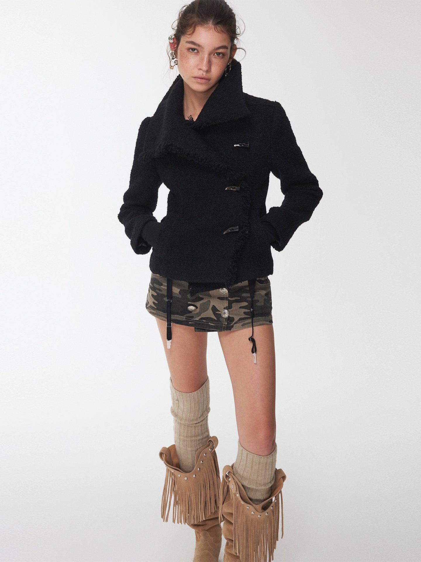 Washed Camo Double-Breasted Canvas Skort