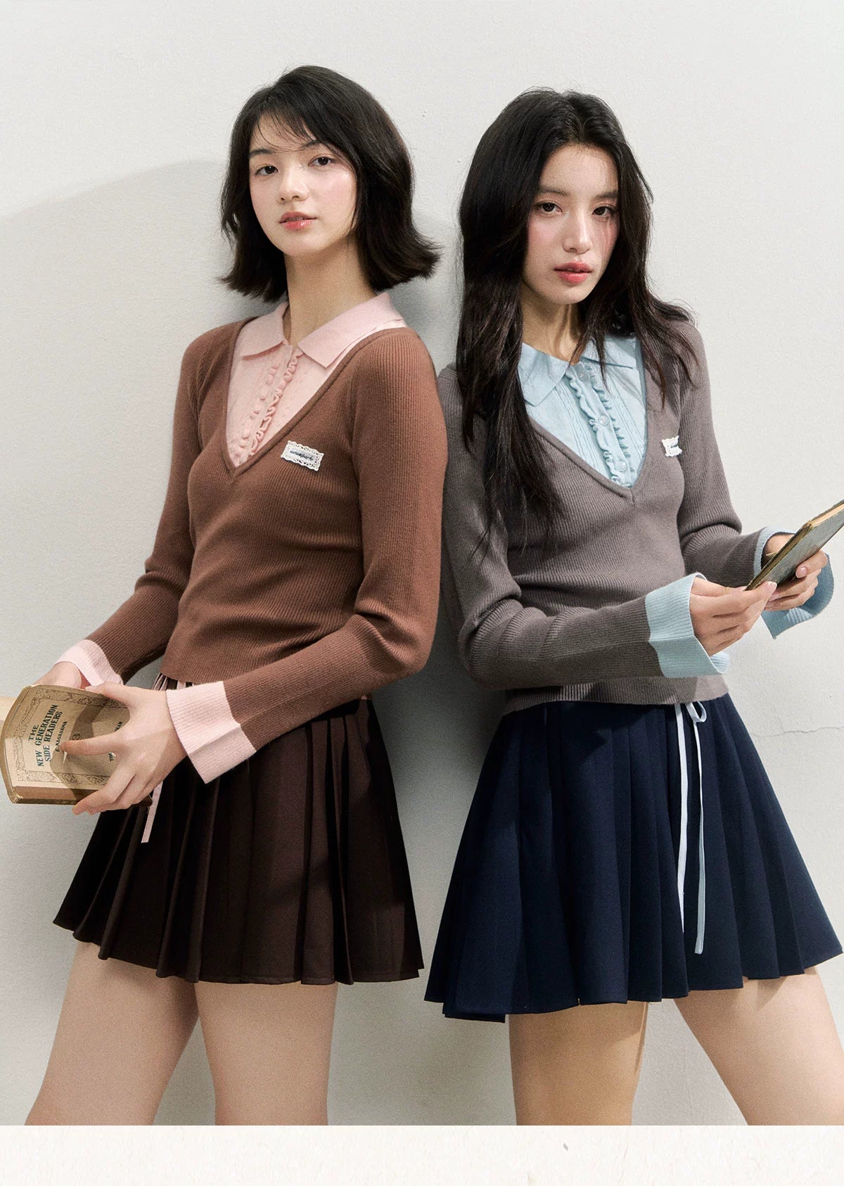 Brown &amp; Navy College Pleated Skirt - CHINASQUAD