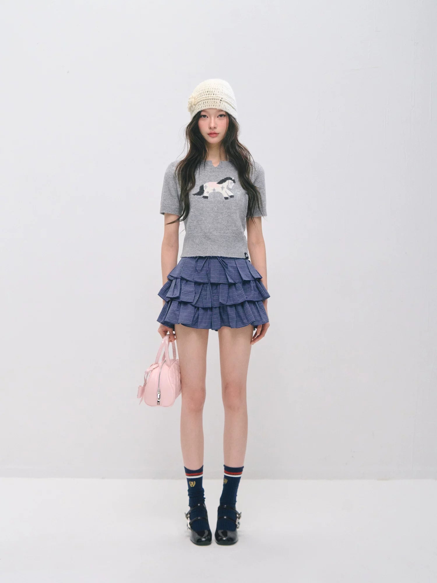 Jacquard Pony Knit Short Sleeve Top