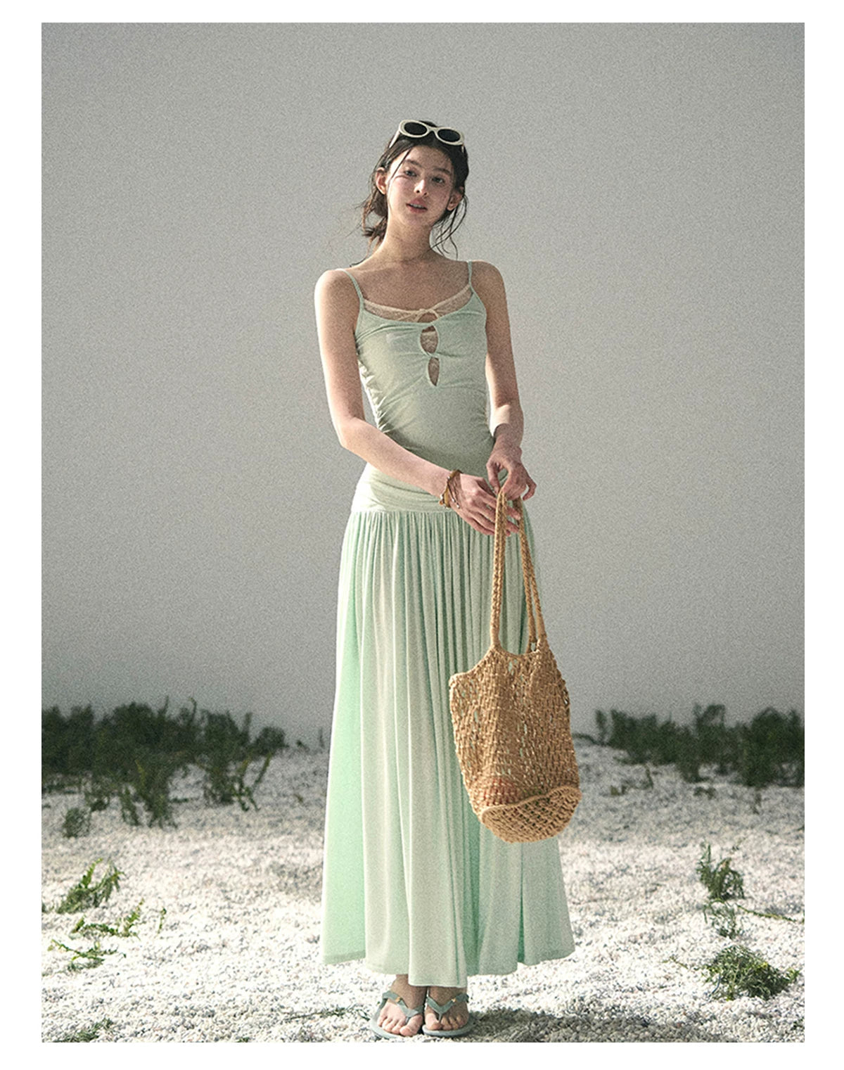 Mint Pearl Texture Two-Piece Maxi Skirt Set