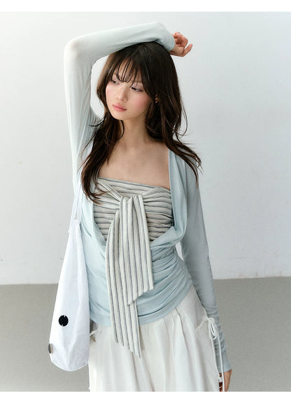 Lyocell Draped Neck Two-Piece Top Set