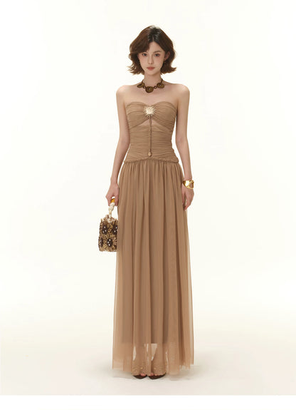 Greek Goddess Strapless Corset Maxi Dress