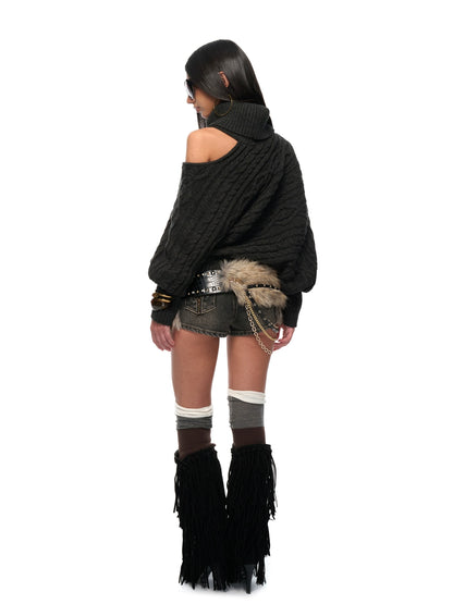 Wool-Blend Batwing Cable Knit Sweater