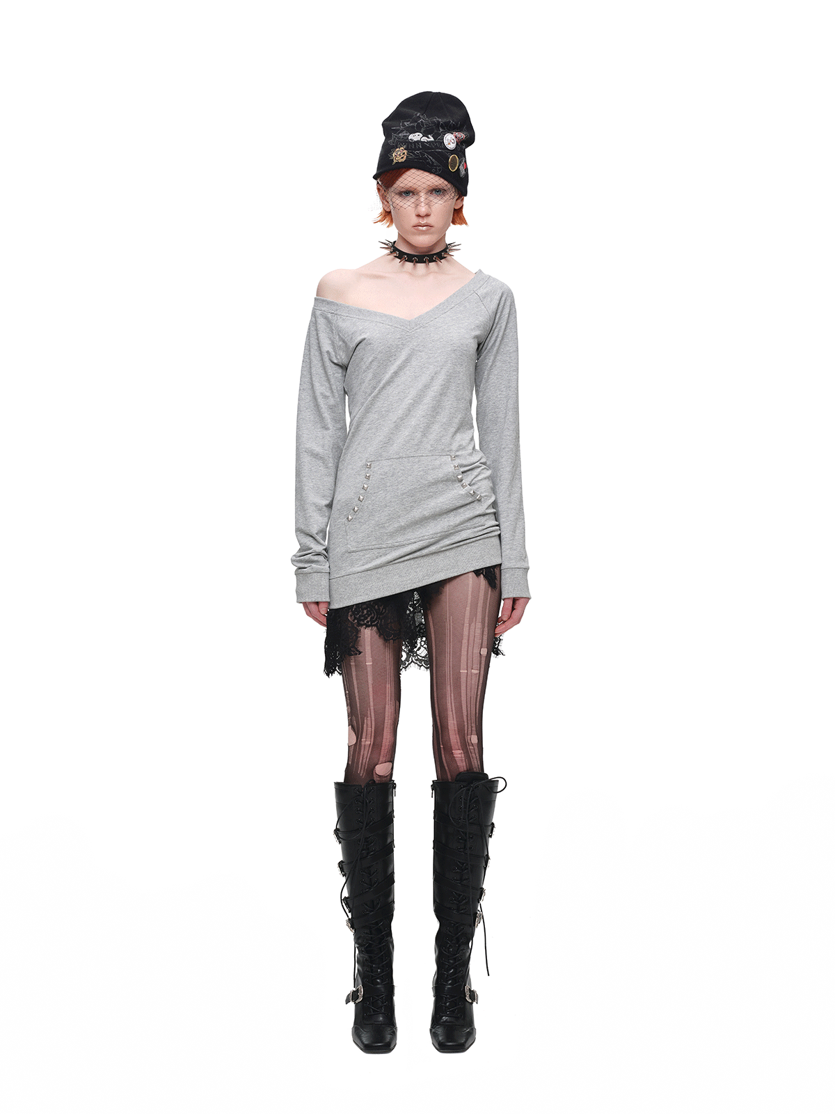 Studded Fitted Sweatshirt Dress