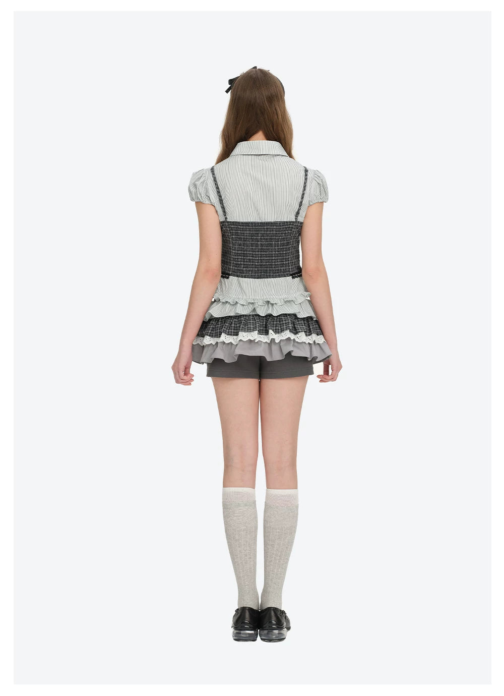 13DE MARZO Layered Puff Sleeve Corset Shirt Top