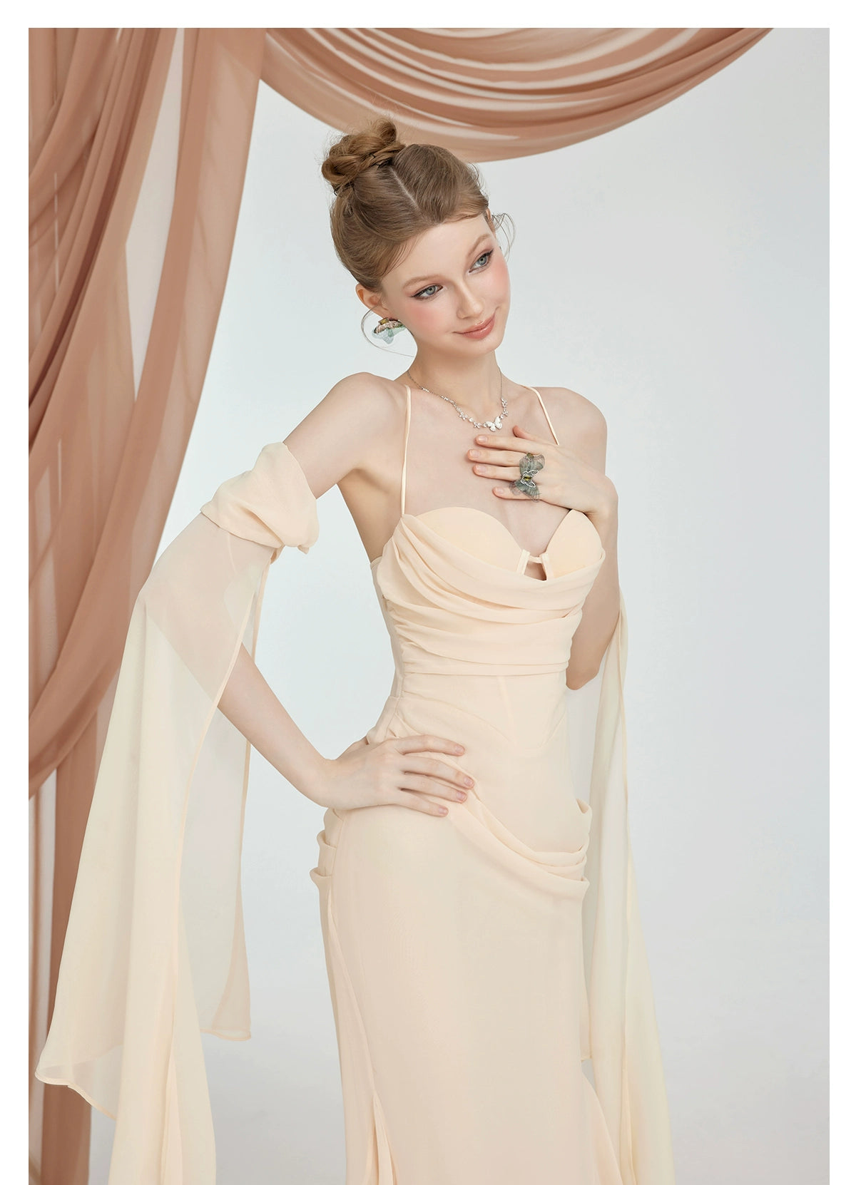 Apricot Backless Chic Halter Dress