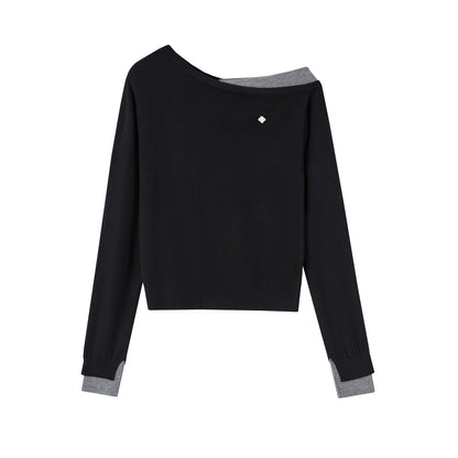Contrast Asymmetric Layered-Look Sweater