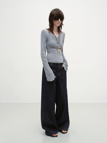Lace V-neck Slim Long-Sleeve T-shirt