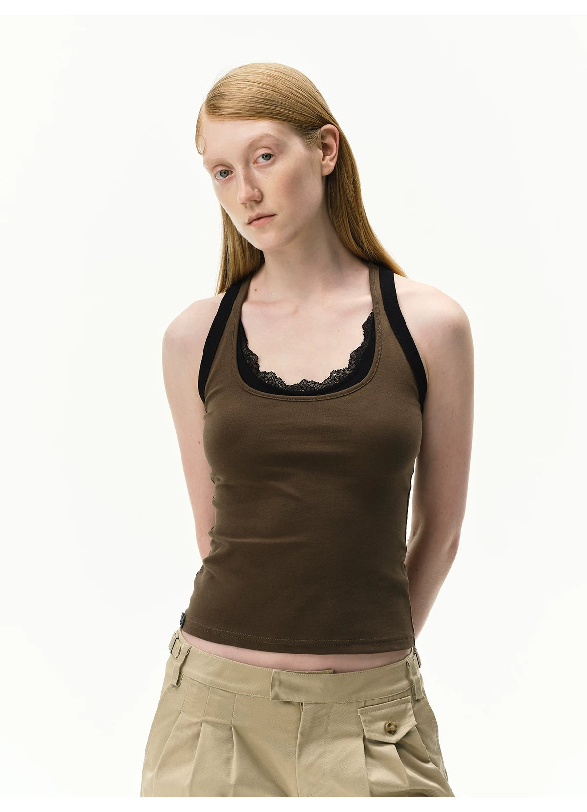 Layered Lace Trim Racerback Tank Top