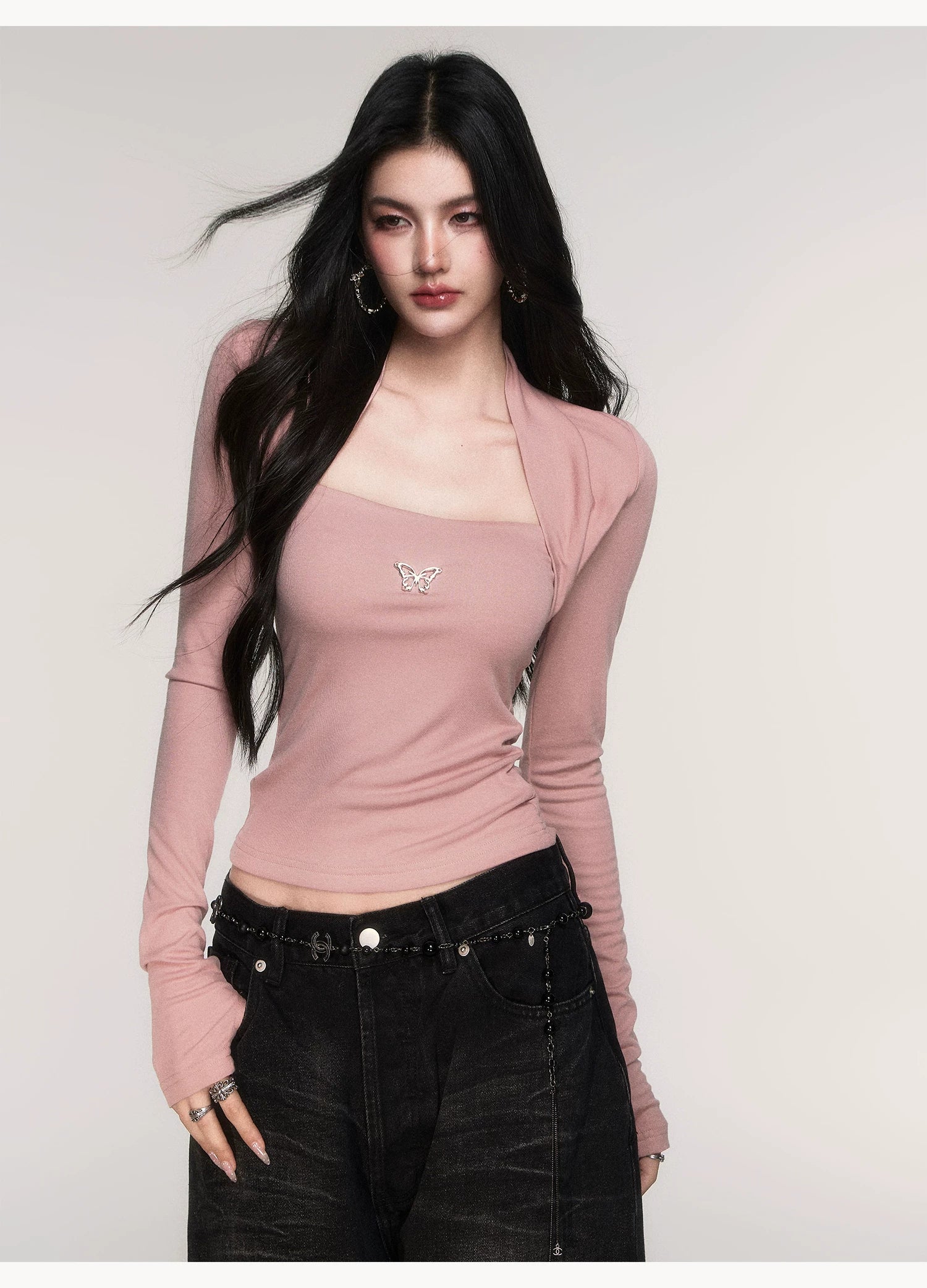 Sleeve-Detail Slim-Fit Knit Crewneck