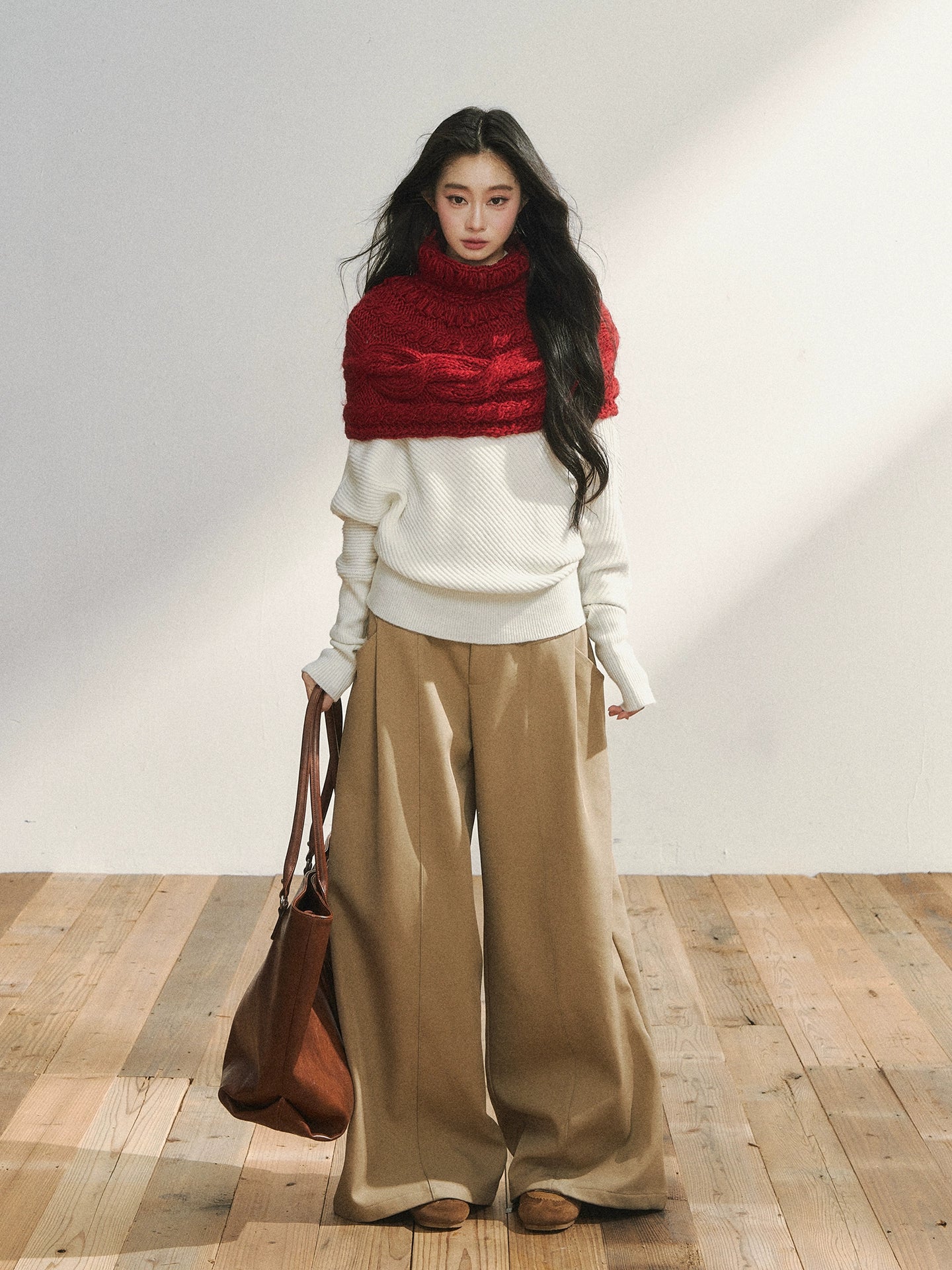 Asymmetric Buttoned White Knit Sweater