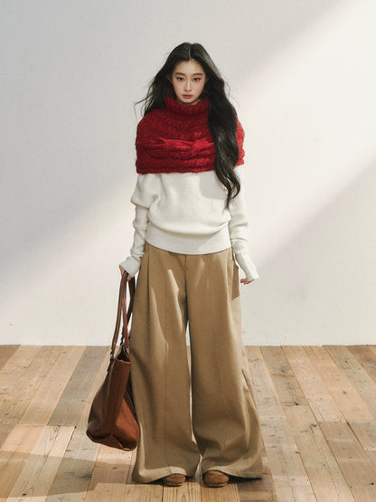 Asymmetric Buttoned White Knit Sweater