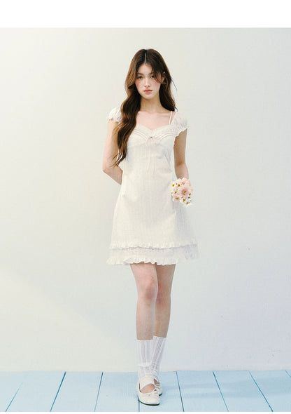 Vintage Floral Layered Square-Neck Dress