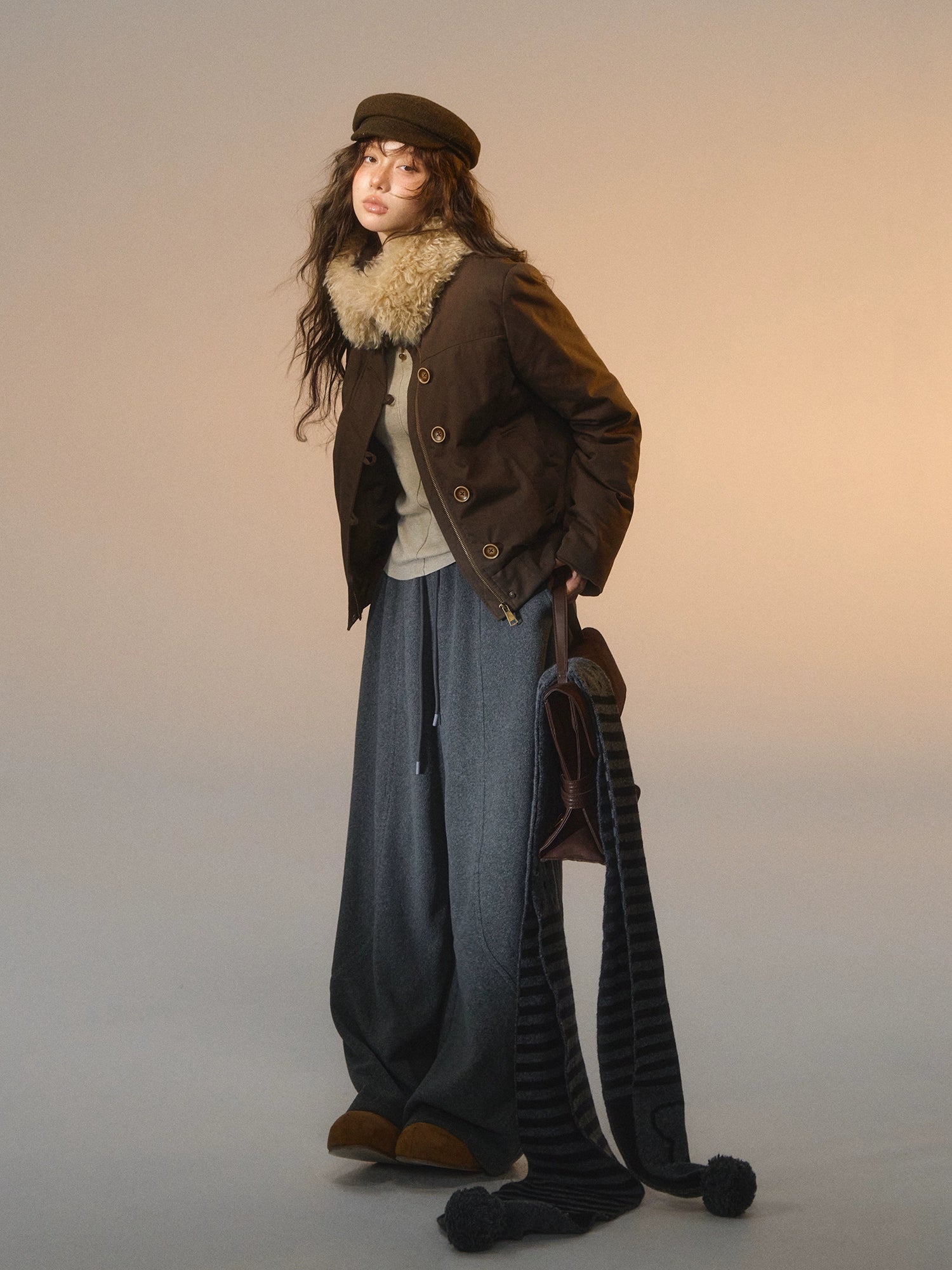 Detachable Fur-Collar Fitted Down Jacket