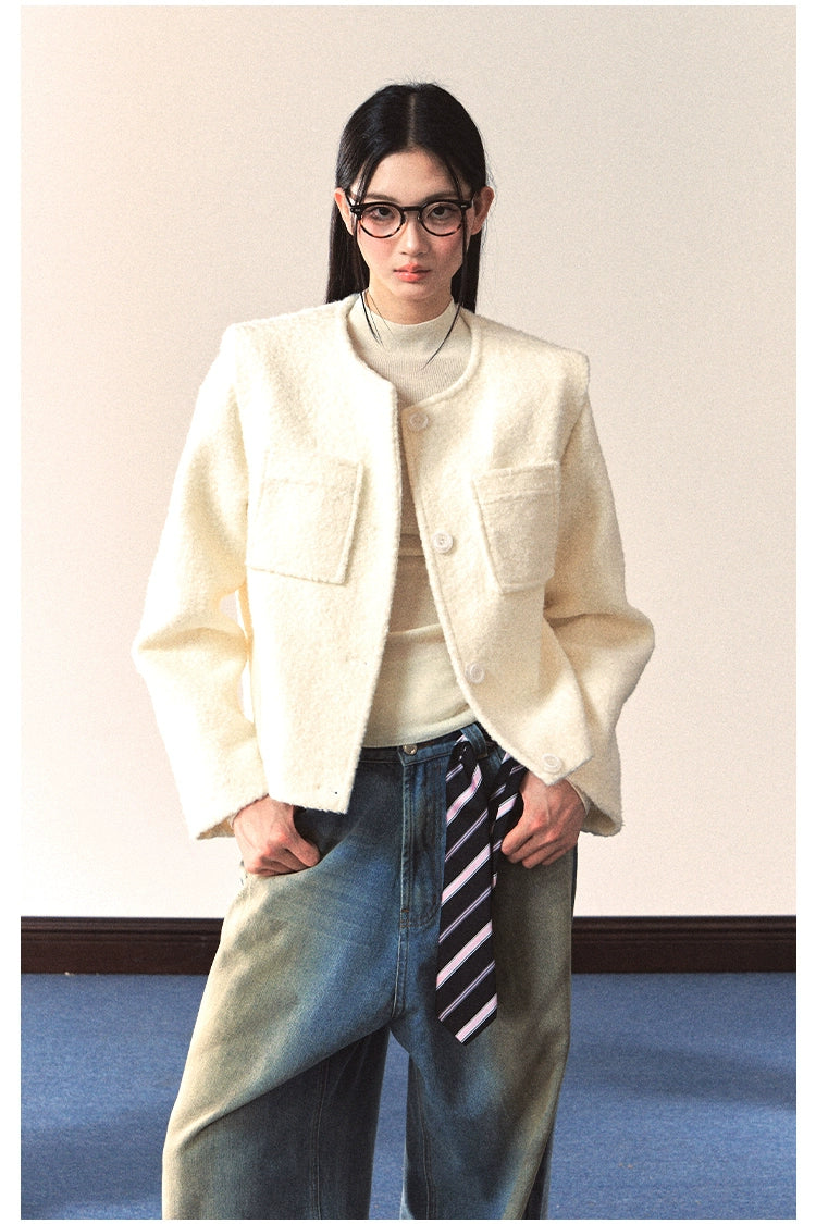 White Crewneck Elegant Chanel-Style Jacket