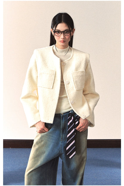 White Crewneck Elegant Chanel-Style Jacket