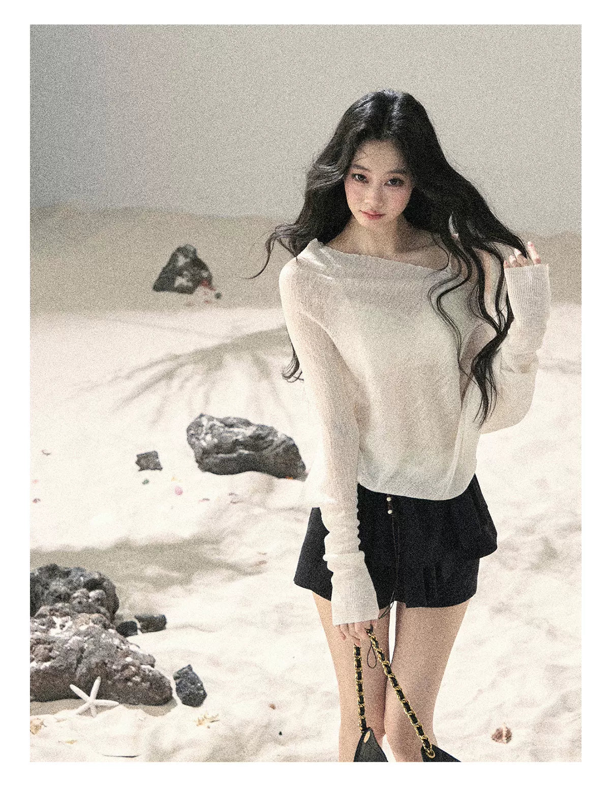 Sheer Off-Shoulder Sun Protection Knit Top Set
