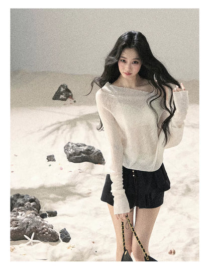 Sheer Off-Shoulder Sun Protection Knit Top Set