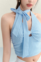 Blue Hanging Neck Slim Knitted Vest - CHINASQUAD