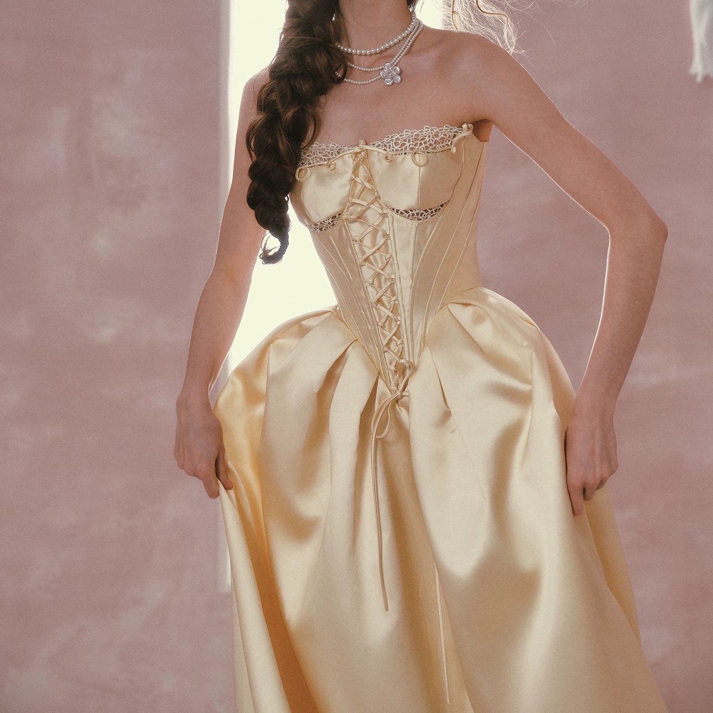 French Satin Lace Corset Princess Dress