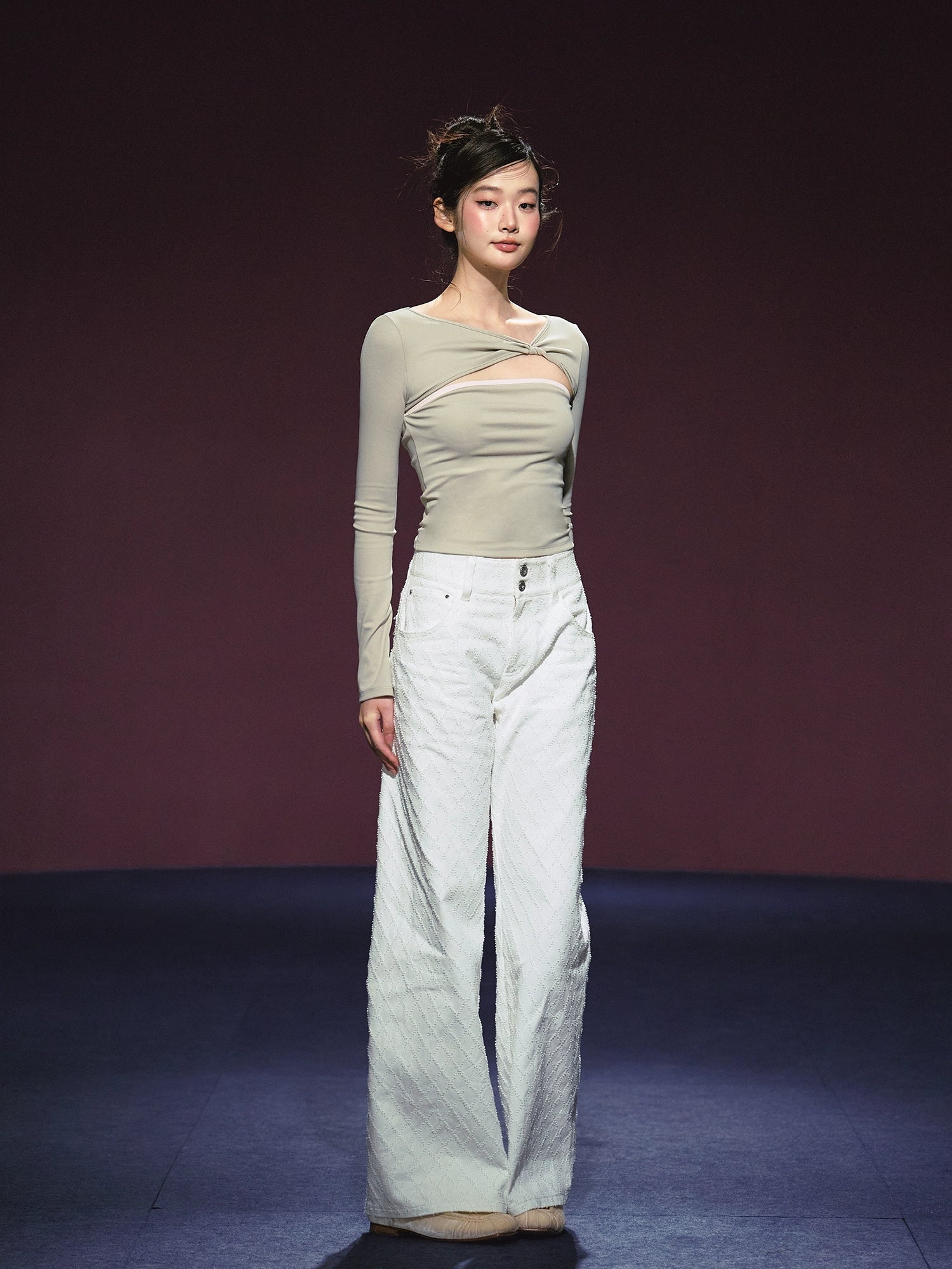 Two-Piece Color-Block Twist Waist Blouse - CHINASQUAD