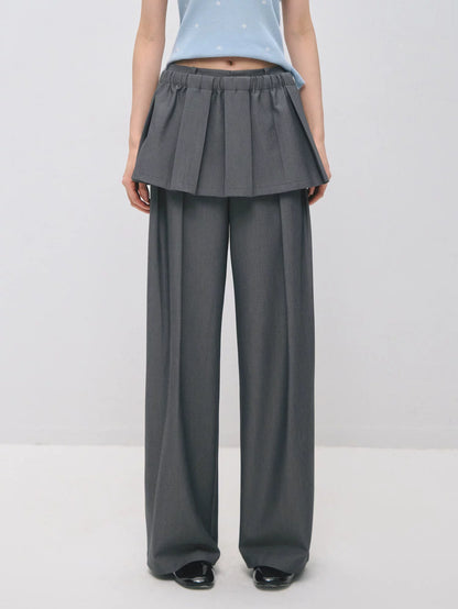 Detachable Pleated Overlay Tailored Wide-Leg Trousers