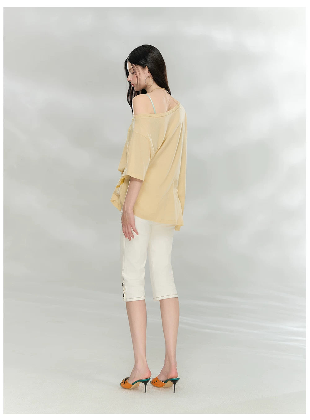 Ocean Print Asymmetric Oversized Modal T-Shirt