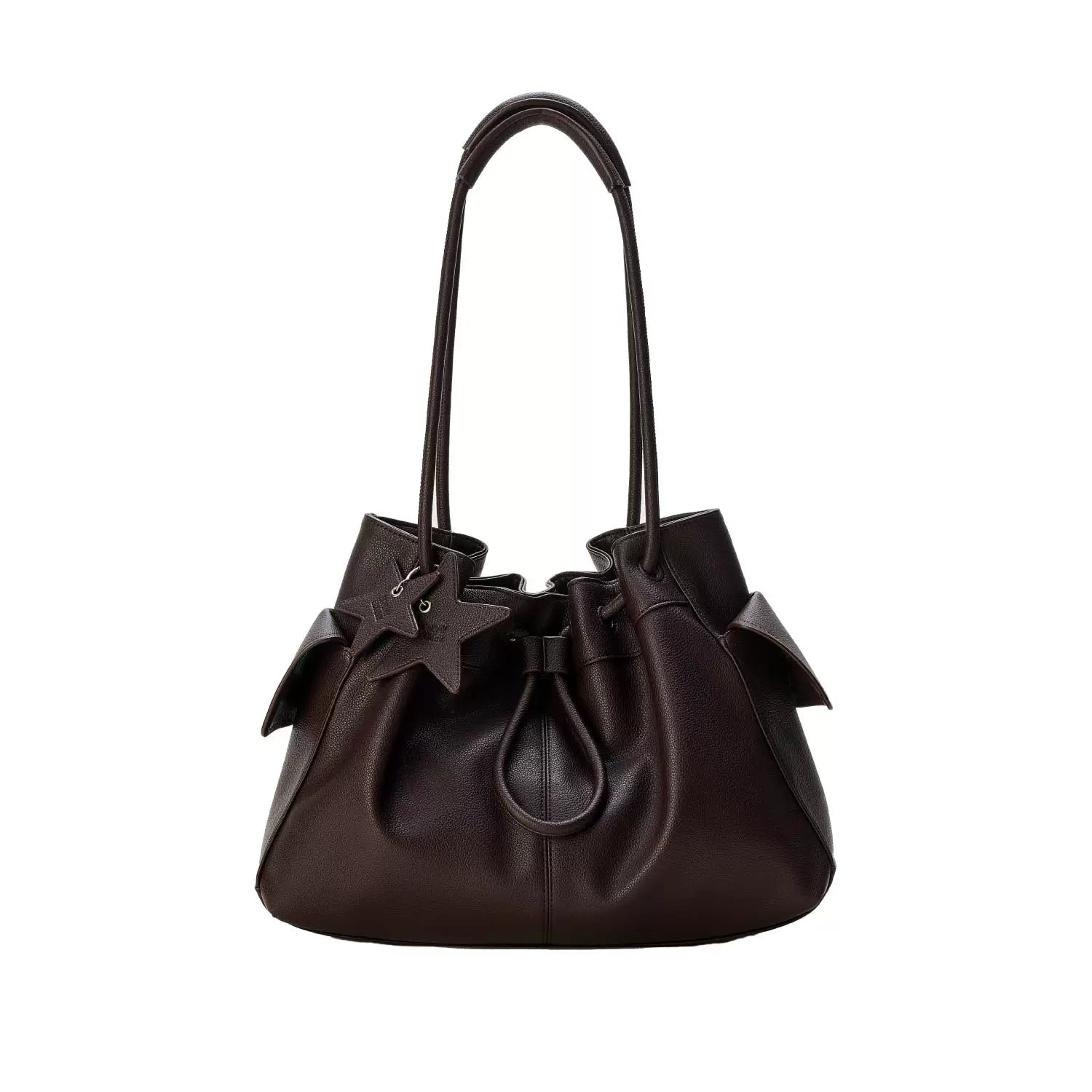 Pebbled Leather Drawstring Cloud Shoulder Bag ECODAY
