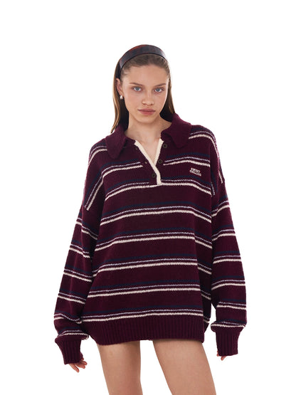 Retro Striped Mohair Polo Sweater