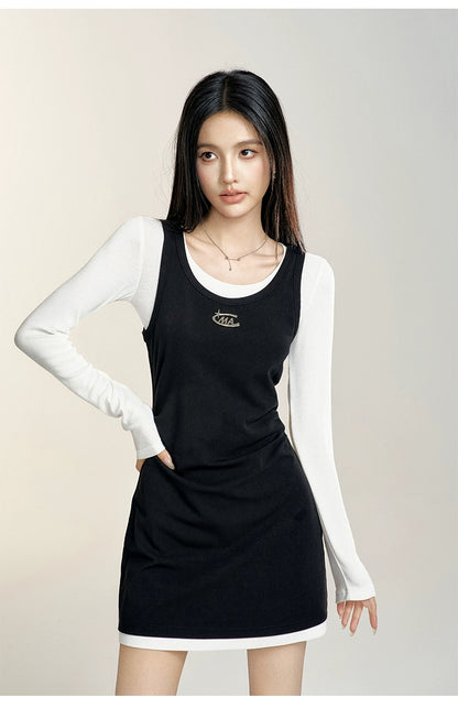 Black Round Neck Slimming Tank Dress