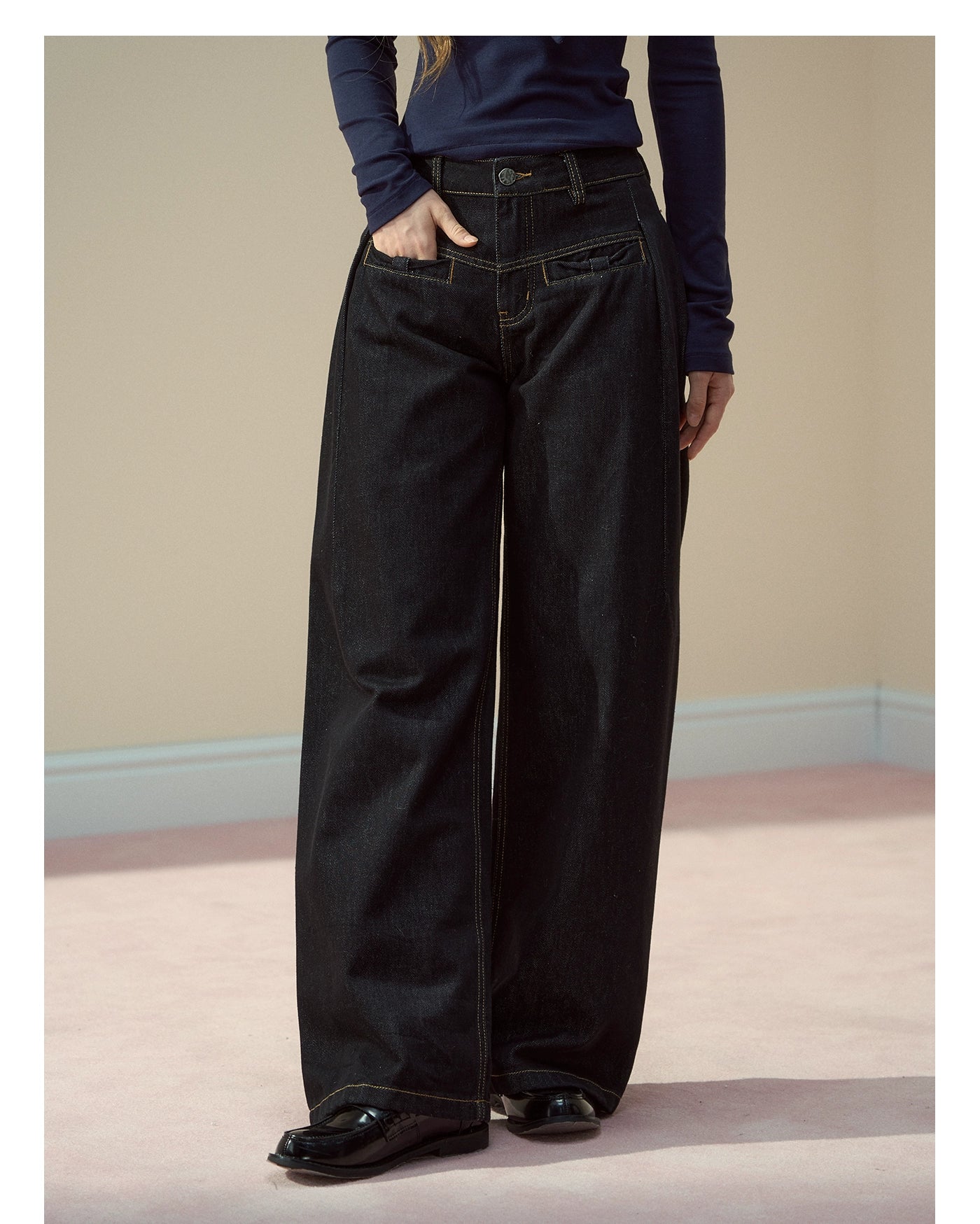 Raw Indigo Curved-Leg Denim Pants