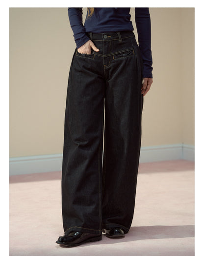 Raw Indigo Curved-Leg Denim Pants