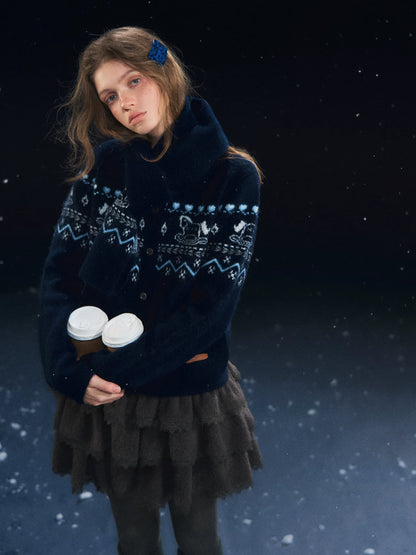 Fair Isle Scarf &amp; Cardigan Two-Piece Set