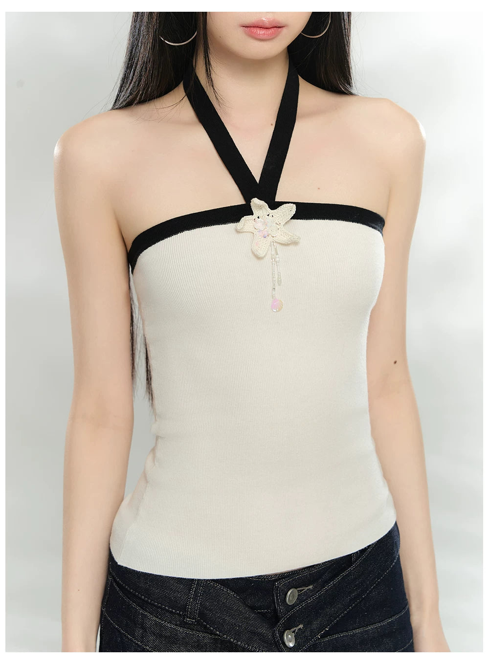 Contrast Halterneck Knit Camisole