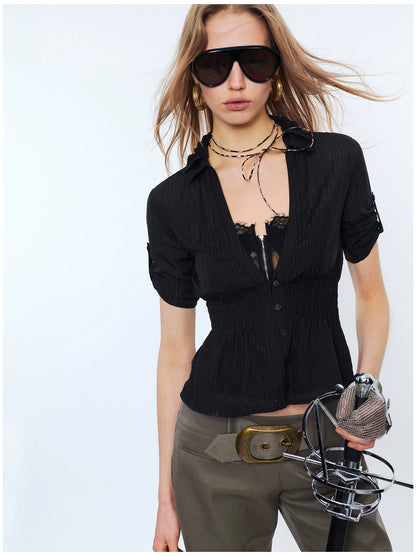 Contrast Lace Panel Two-Piece Shirt