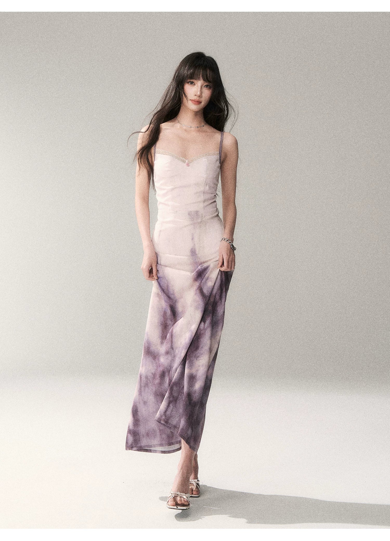 Sunset Lavender Gradient Printed Slip Maxi Dress