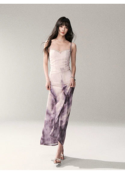 Sunset Lavender Gradient Printed Slip Maxi Dress