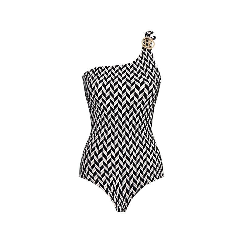 Balneaire Striped One-shoulder One-piece Swimsuit