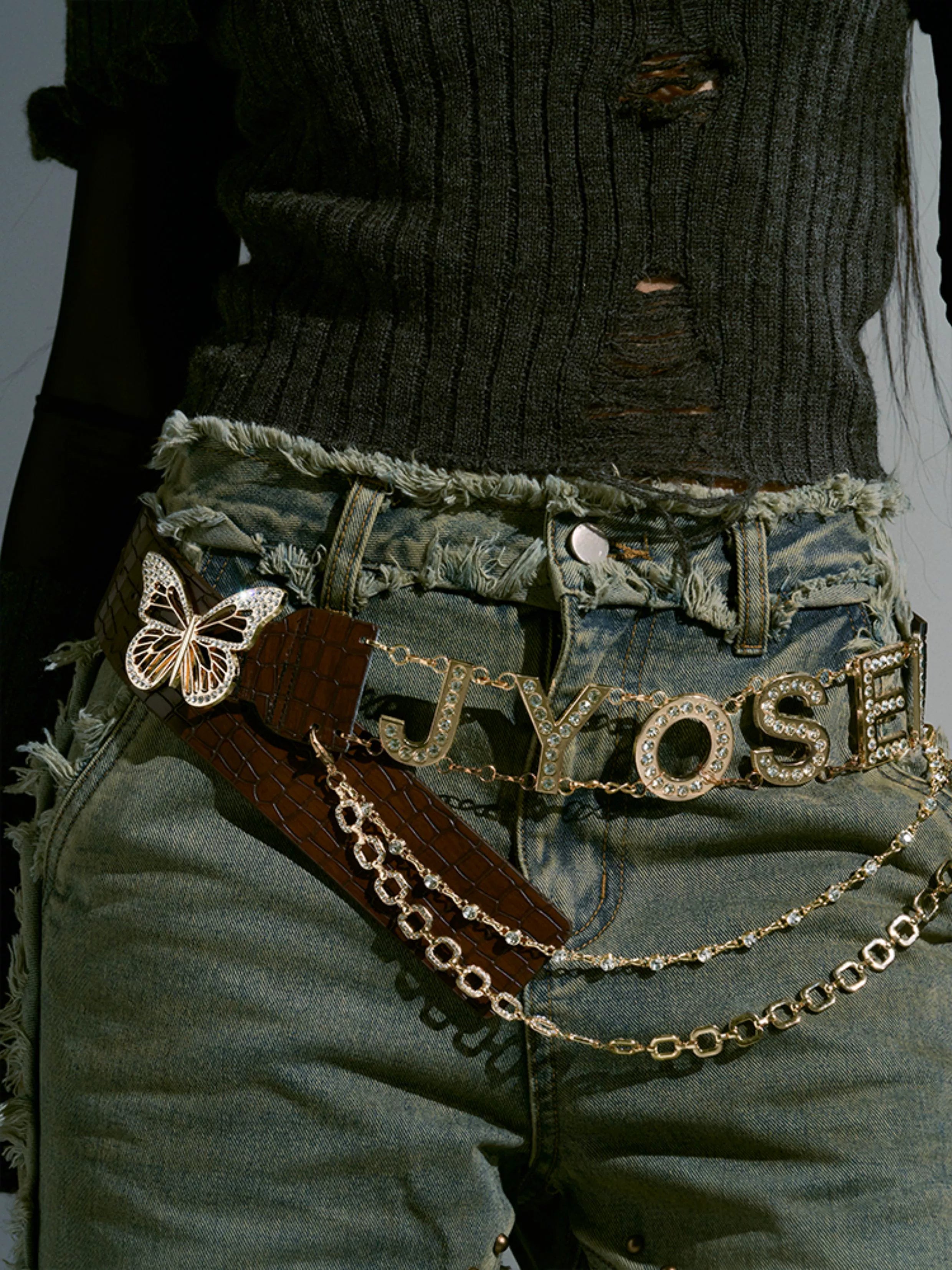 Butterfly Rhinestone PU Waistbelt