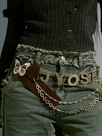 Butterfly Rhinestone PU Waistbelt