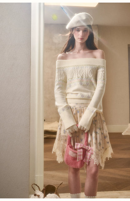 Cosagach Fair Isle Knit Crewneck &amp; Floral Skirt Set