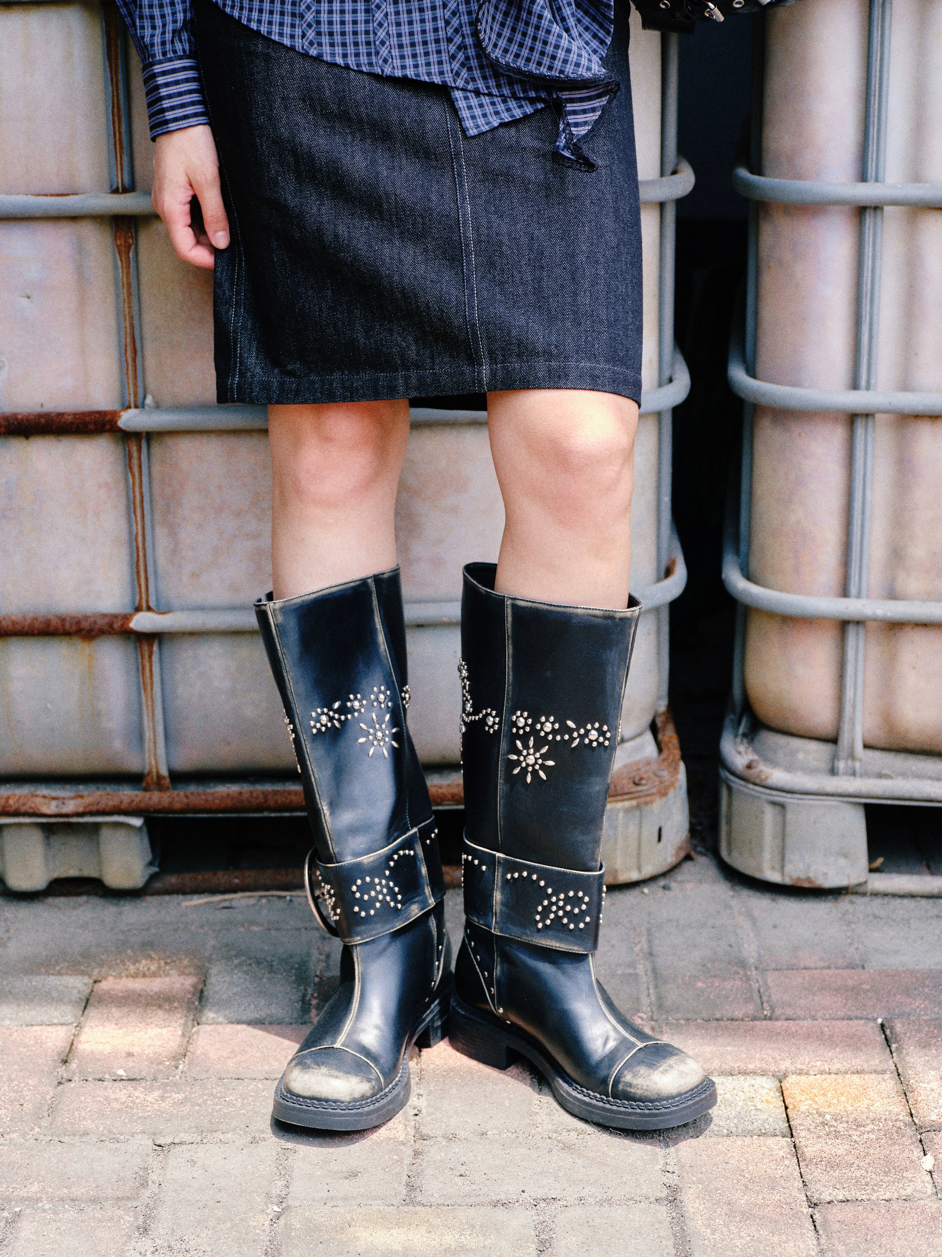 Rivet Punk Knee-High Boots - CHINASQUAD