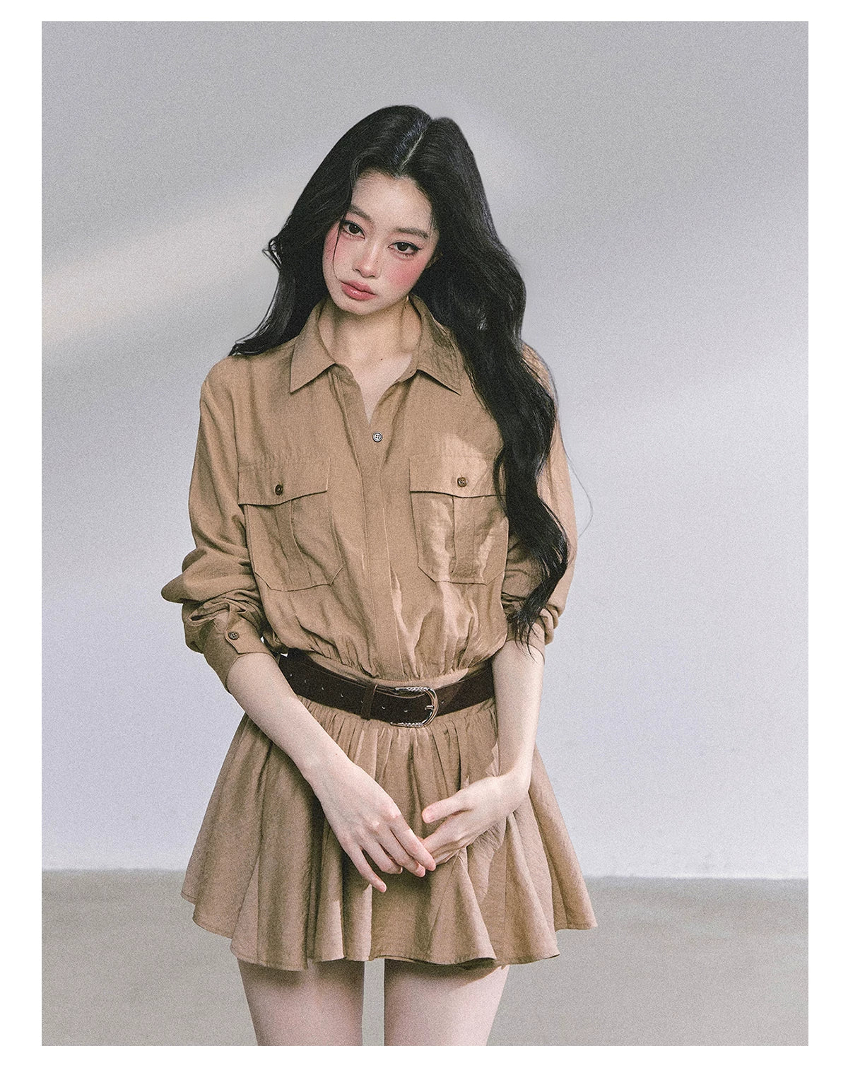 Elevated Hepburn-Style Utility Mini Dress