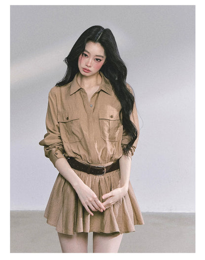 Elevated Hepburn-Style Utility Mini Dress