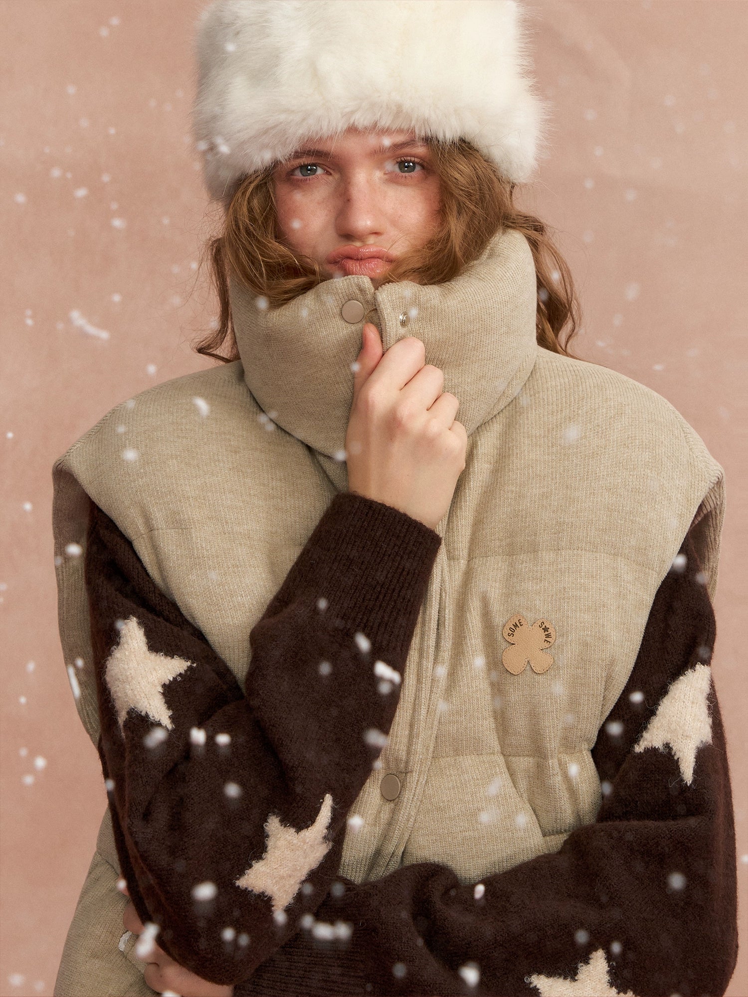 Lace-Paneled Stand-Collar Puffer Vest