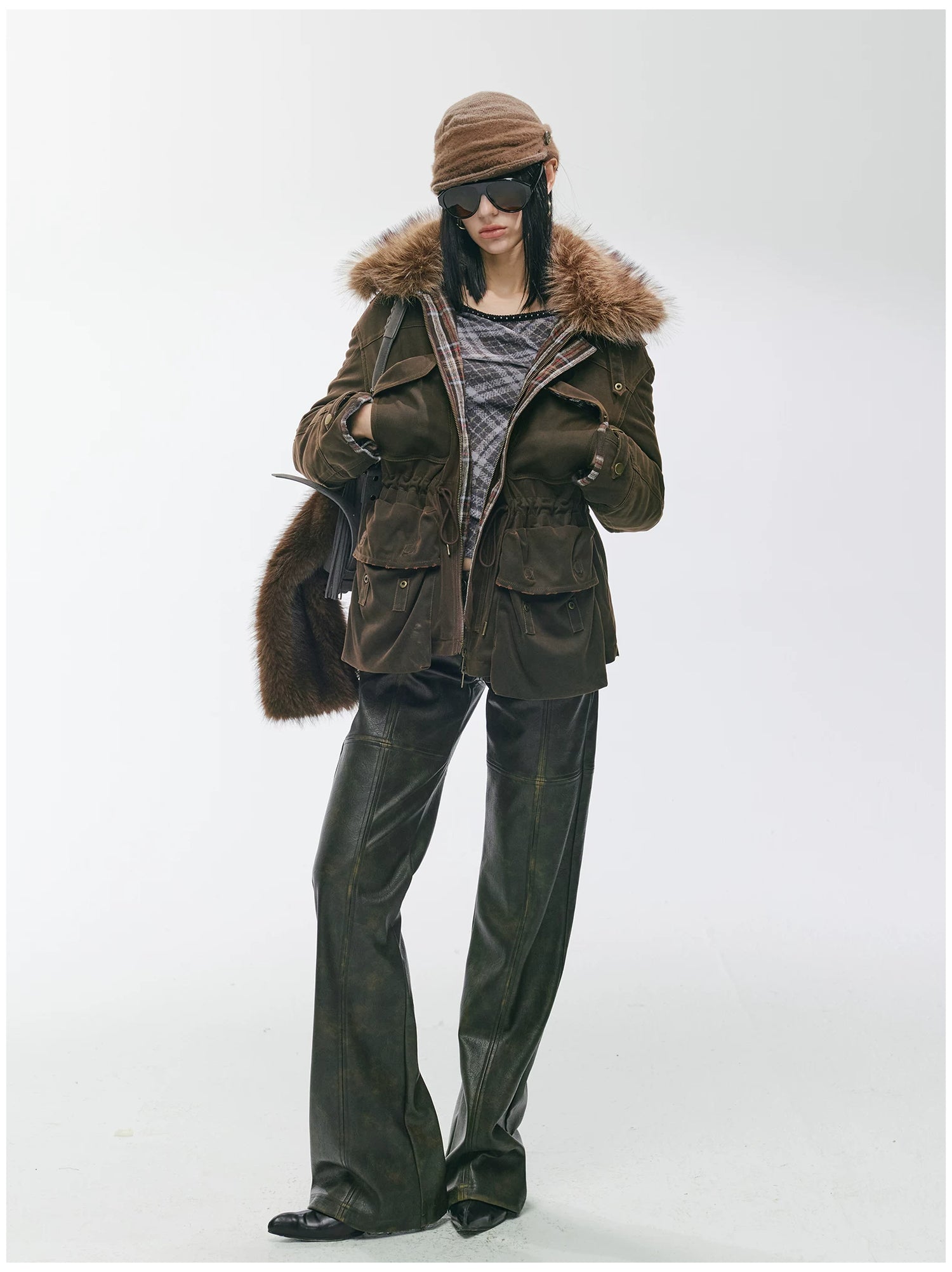 Detachable Fur Collar Utility Down Jacket