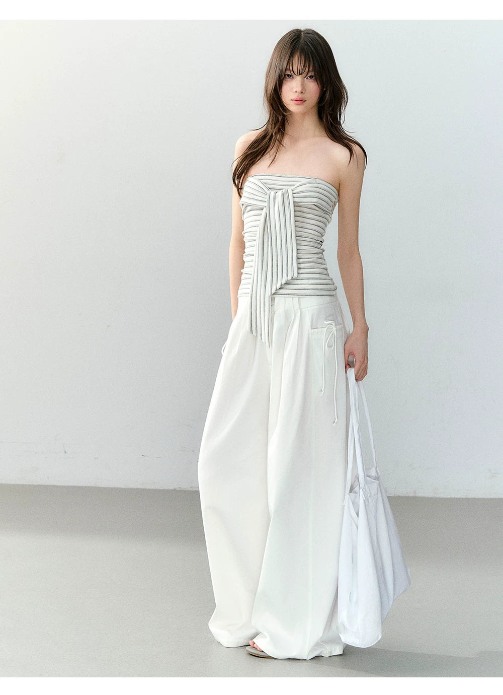 Lyocell Cotton Double-Waist Wide-Leg Pants